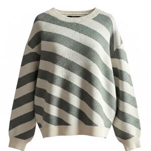 👛(ANY 2/$25)VERA MODA Curve Grey/White Horiz Stripe Drop Sleeve Sweater. Video